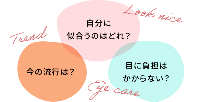 今の流行は? 自分に似合うのはどれ? 目に負担はかからない?